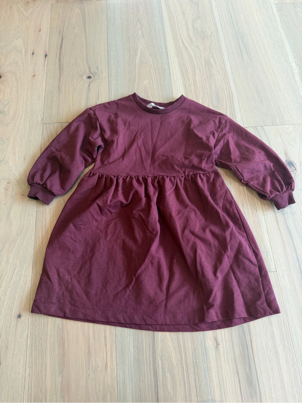 H&M Maroon Long-Sleeve Cotton Dress